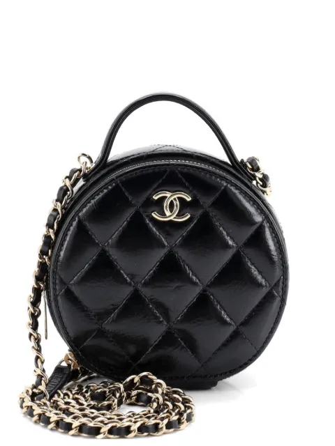 CHANEL Pre-Owned Handle with Care Round Vanity Case with Chain Quilted Lambskin Small crossbody bag Black H6QTGS2CFF88CJ99