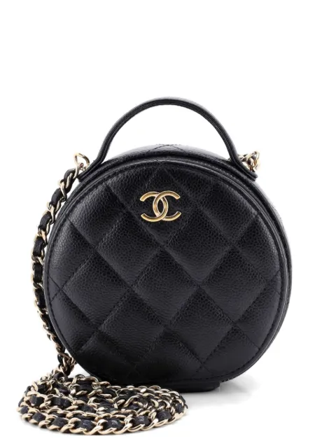 CHANEL Pre-Owned Handle with Care Round Vanity Case with Chain Quilted Caviar Small crossbody bag Black 0HN7P7OEGGE8KM9U