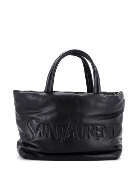 Saint Laurent Pre-Owned Debossed Logo Padded Leather tote bag Black PSY0NXBL7BN3R89C