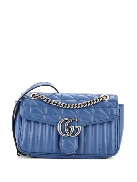 Gucci Pre-Owned GG Marmont Flap Bag Mixed Matelasse Leather Small shoulder bag Blue CVWV6ISDL0WVJEIL