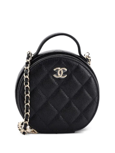 CHANEL Pre-Owned Handle with Care Round Vanity Case with Chain Quilted Caviar Small crossbody bag Black ZENMVF5Z2HVS1H6M
