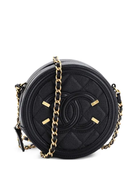 CHANEL Pre-Owned Filigree Round Clutch with Chain Quilted Caviar Mini crossbody bag Black YEQL5BU6GNJ65450