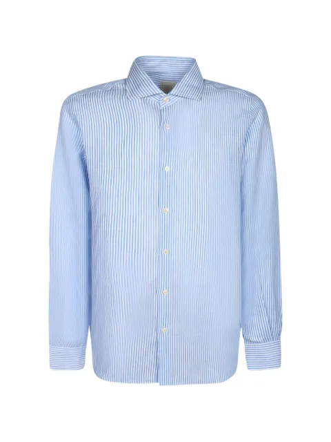 120% Lino vertical-stripe long-sleeve shirt Blue 33AL2M19O5000G460710106