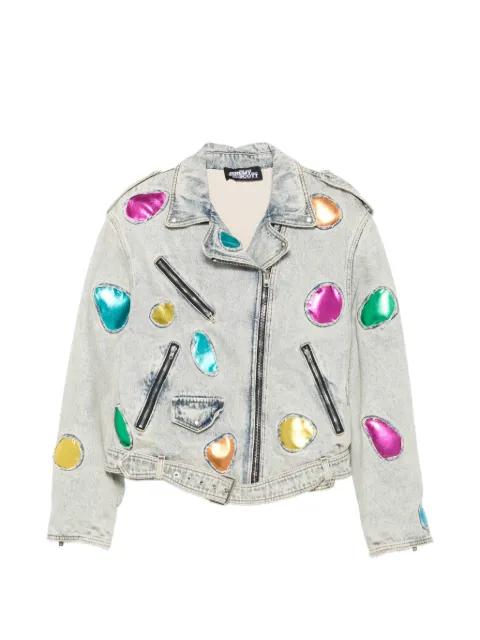 JEREMY SCOTT Pre-Owned 2020s gem-embellished denim jacket Blue JS680BQI