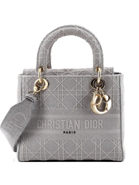 Christian Dior Pre-Owned Lady D-Lite Bag Cannage Embroidered Canvas Medium satchel Grey 64BQMWVULTHYSOO8
