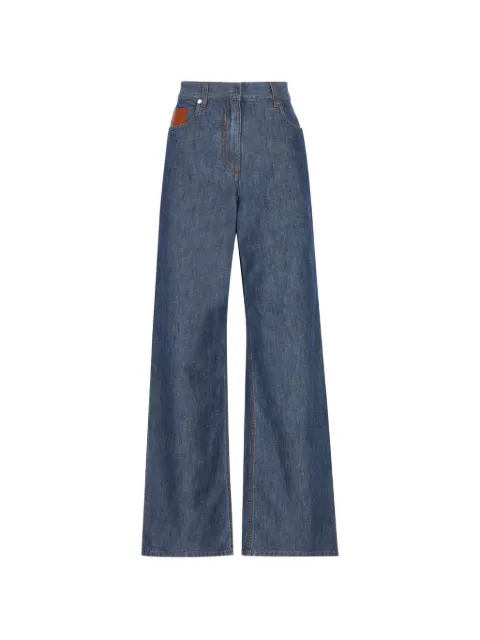 FENDI logo-patch wide-leg trousers Blue FLP863AW8H