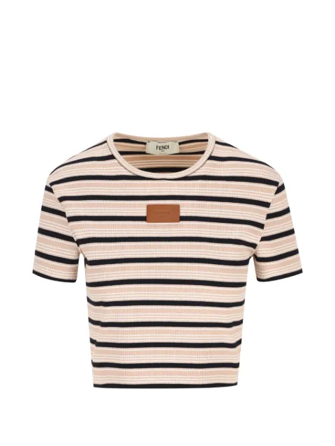 FENDI striped logo-patch T-shirt Pink FS8110AW88