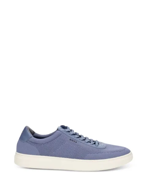 BOSS lace-up trainers with knitted uppers and leather trims Blue 50563181