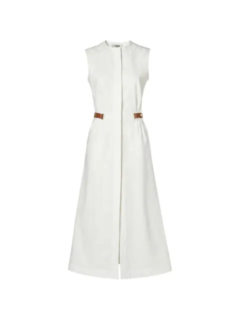 FENDI leather-trimmed sleeveless midi dress White FDD600AWAI