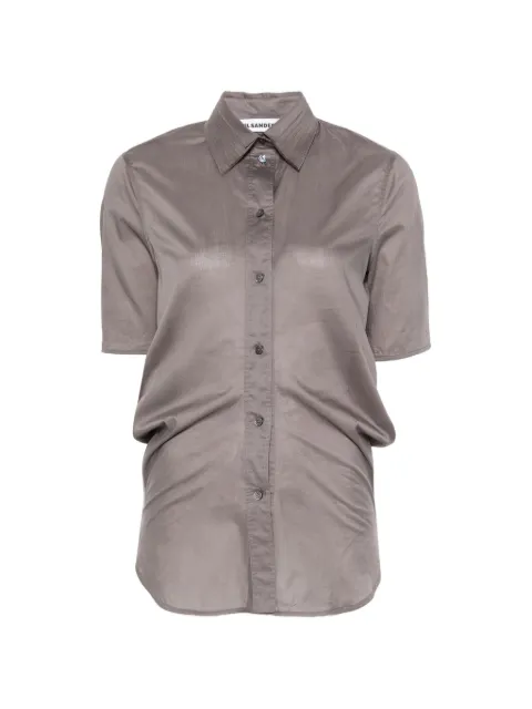 Jil Sander pleated-collar short-sleeved button-down cotton shirt Grey J03DL0224J45339