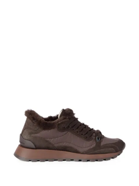 Brunello Cucinelli suede and techno-fabric runners with shearling lining and monili Brown MZSFG3384C9795