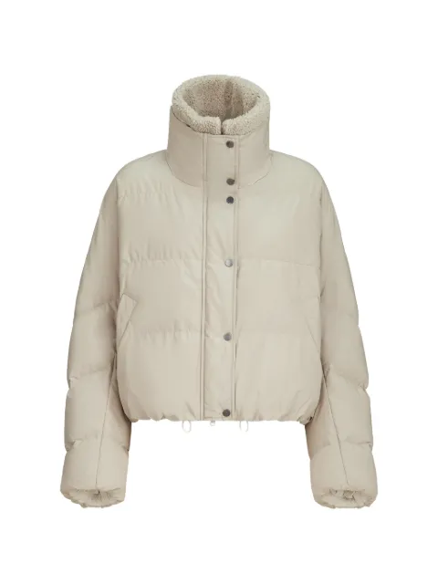 Brunello Cucinelli techno cotton taffeta down jacket with detachable shearling insert and monili Neutrals MH5257474C018