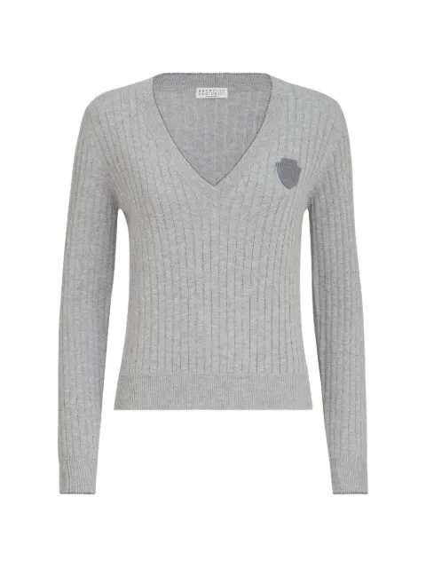 Brunello Cucinelli cotton ribbed sweater with logo Grey M19258202CBK52