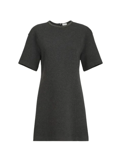 Brunello Cucinelli Techno cotton and cashmere interlock T-shirt dress with precious collar Grey MD991AB4C1C104