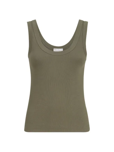 Brunello Cucinelli stretch cotton ribbed jersey top with Monili Green M0TC8FX210C983