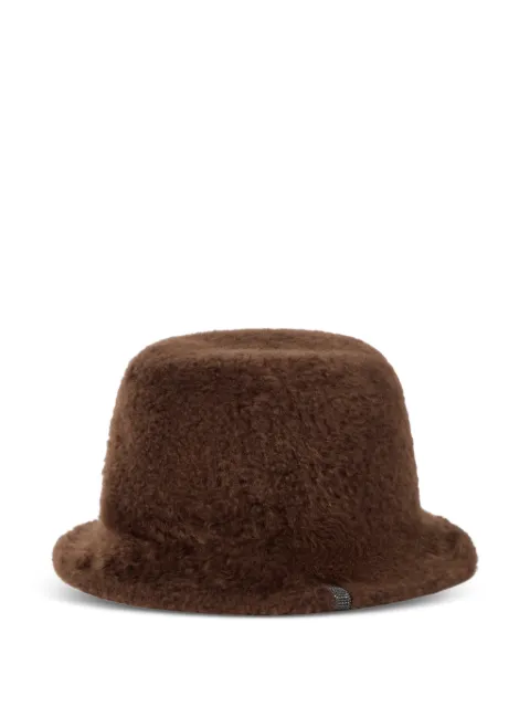 Brunello Cucinelli soft fuzzy-shearling bucket hat with shiny-band Brown MCAP90226C9794