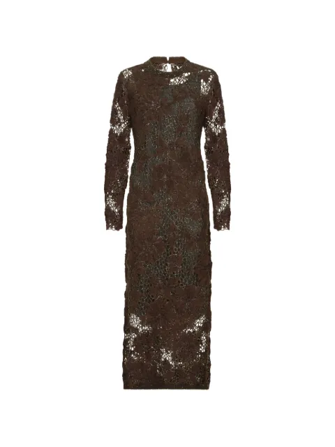 Brunello Cucinelli whispering bloom-embroidery knit dress in sparkling mohair and wool Brown MLRR18A90C9149