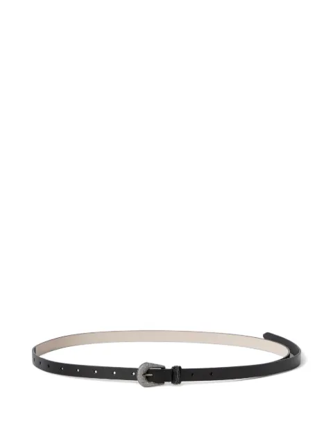 Brunello Cucinelli leather belt with shimmering buckle and shiny loop Black M0DAYC150C101