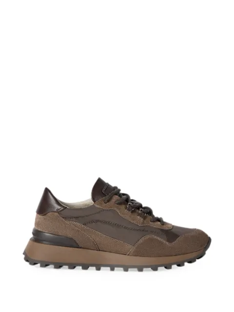 Brunello Cucinelli suede and techno cotton runners with shiny detail sneakers Brown MZSFG3380C8769