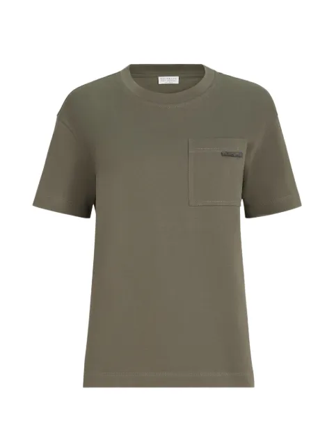 Brunello Cucinelli cotton jersey T-shirt with shiny tab Green M0T81EC710C983