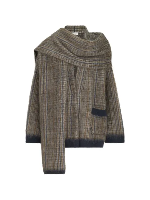 Brunello Cucinelli mohair and wool Prince of Wales double-knit outerwear jacket with scarf Brown M2I247016CXA37