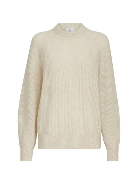 Brunello Cucinelli mohair, cotton and wool Diamond yarn English rib sweater Neutrals MPG737800C9179