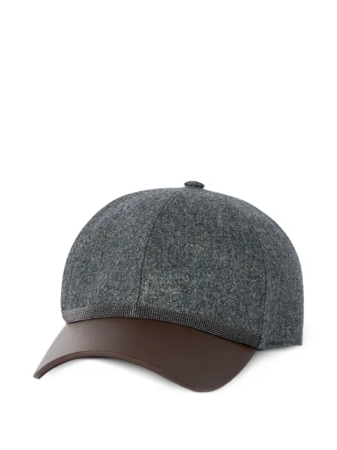 Brunello Cucinelli virgin-wool flannel and nappa-leather baseball cap with shiny band Grey MCAP90223C004