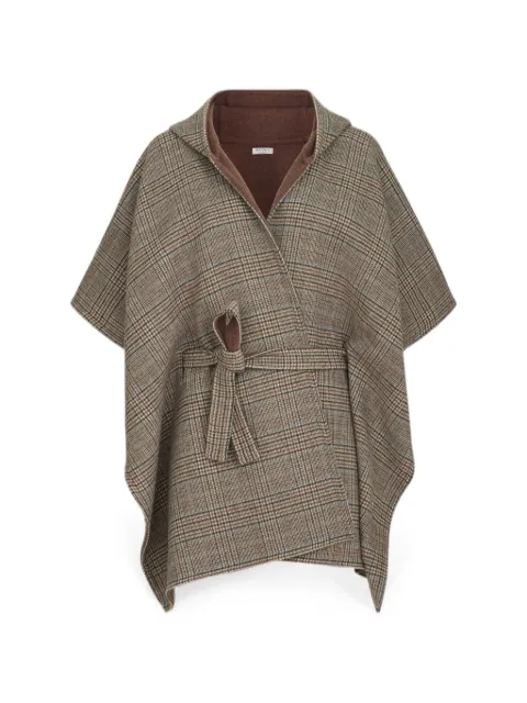 Brunello Cucinelli hand-crafted reversible hooded poncho in cashmere Prince of Wales double cloth Brown MSCDAGP12CIZ27