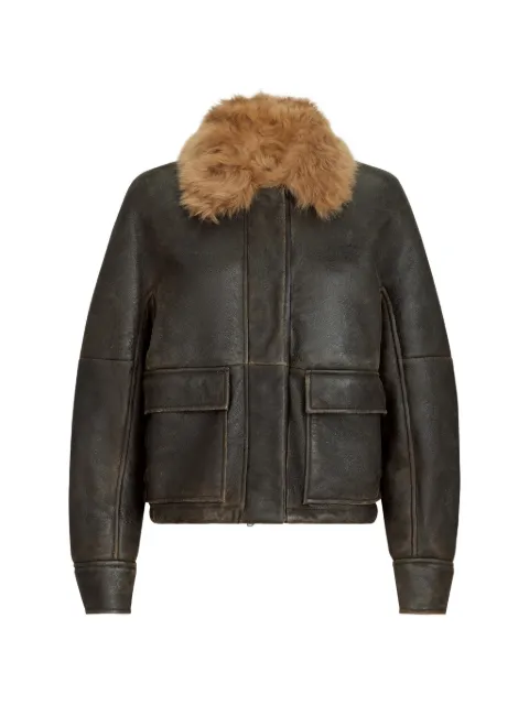 Brunello Cucinelli shearling aviator jacket with monili Brown MPMMA3805C9998