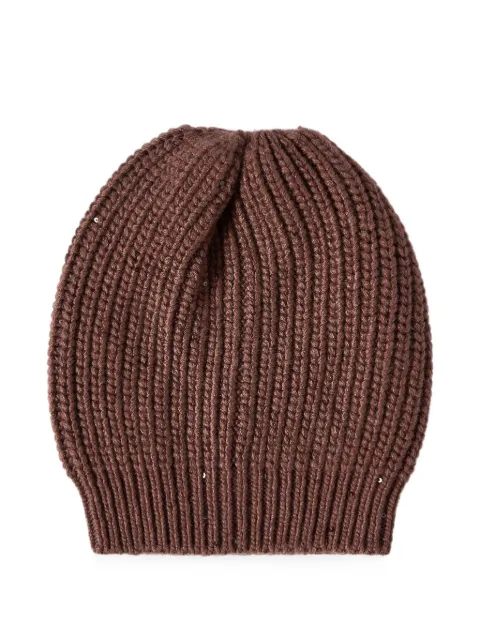 Brunello Cucinelli cashmere and silk diamond-yarn knit beanie Brown M32373999C9199