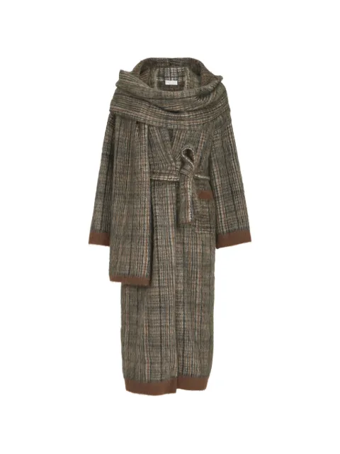 Brunello Cucinelli mohair and wool Prince-of-Wales double-knit coat with scarf Neutrals M2I247026CKZ01