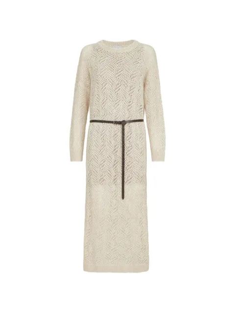 Brunello Cucinelli dazzling abstract leaf knit dress in mohair and wool Neutrals MRG562A90CEZ53