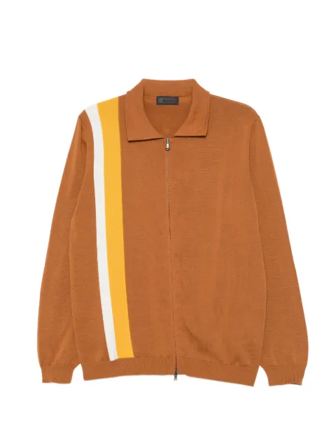 Kiton stripe-detail zip-up cardigan Brown UMM076701003