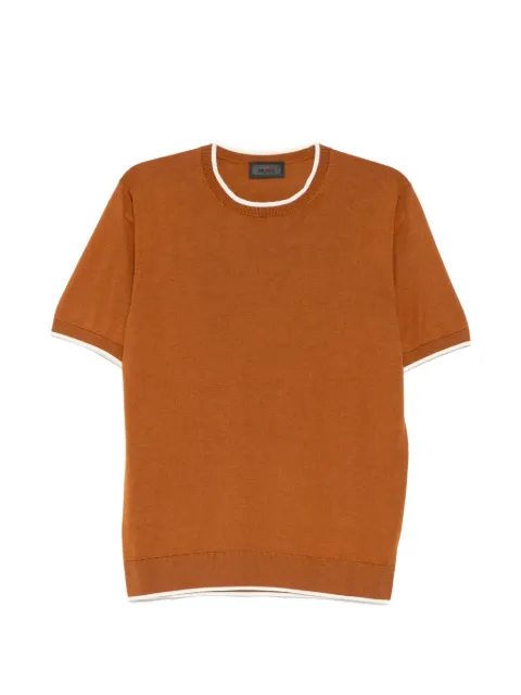 Kiton contrast-trim fine-knit T-shirt Brown UMM077303002