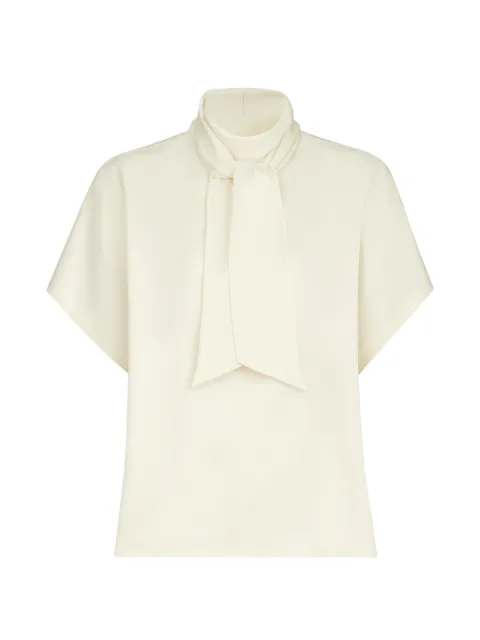 Brunello Cucinelli silk satin high-neck T-shirt with Monili Neutrals MB179B1S24