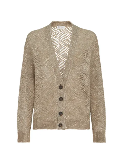 Brunello Cucinelli dazzling abstract-leaf cardigan in mohair and wool Neutrals MRG562506