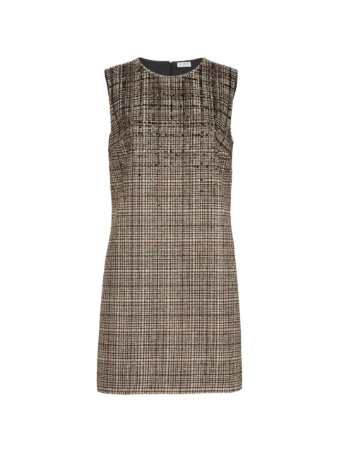 Brunello Cucinelli checked alpaca and wool mini dress with Dazzling degradé-embroidery Neutrals MG557AB5S1C016