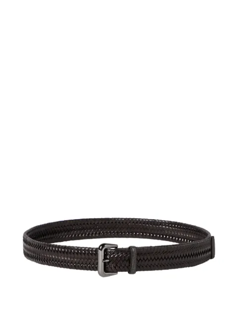 Brunello Cucinelli stretch braided-leather belt with shiny loop Brown M0NPPC34FCMORO