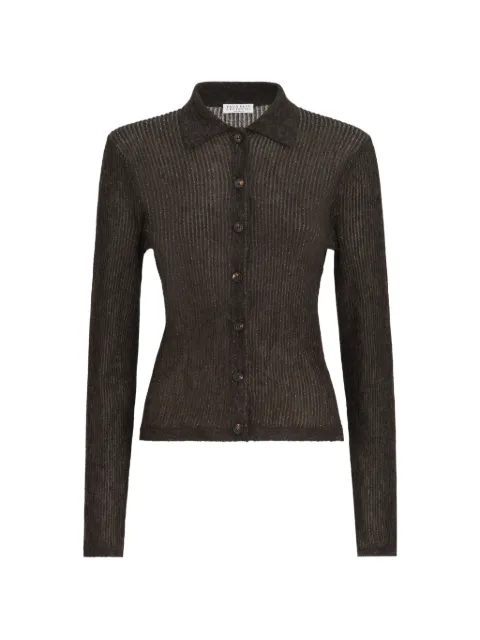 Brunello Cucinelli sparkling silk, alpaca and wool rib-knit cardigan Brown MFR493706CHL46