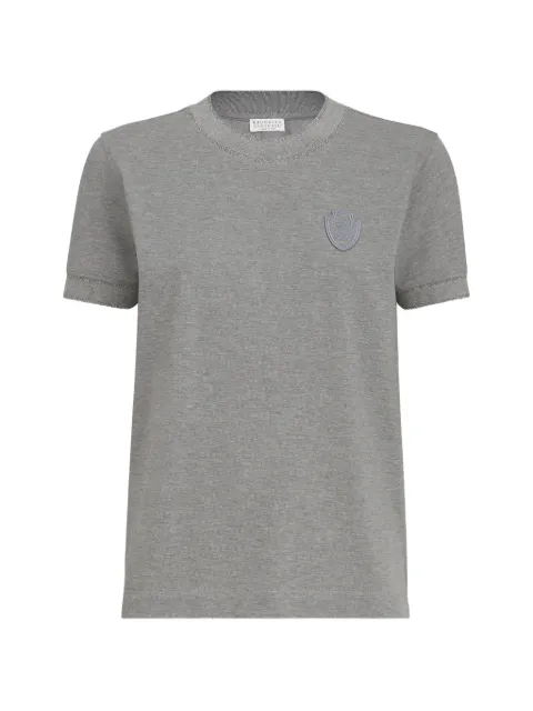 Brunello Cucinelli stretch-cotton piqué T-shirt with sparkling cotton knit inserts and logo Grey ML944VL500C8831