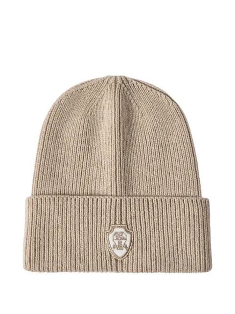 Brunello Cucinelli cashmere English rib-knit beanie with patch-logo Neutrals M12541379C9991