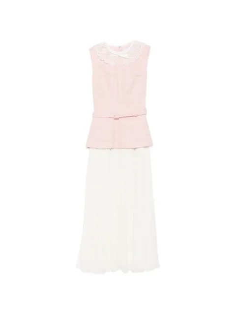 Self-Portrait lace-collar bouclé midi dress White PF26002MCP