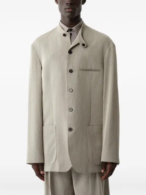 Calvin Klein pinstripe-pattern mandarin-collar jacket Neutrals LV0VX0M300FUB