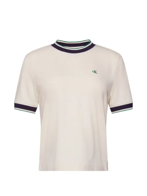Calvin Klein logo-embroidered striped-trim T-shirt Neutrals LV047F226GYAS