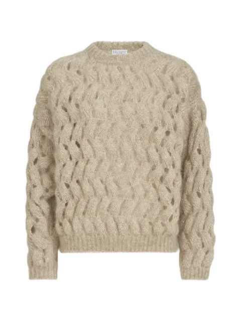 Brunello Cucinelli dazzling zigzag-cables sweater in mohair and wool Neutrals MNT347520CMG59
