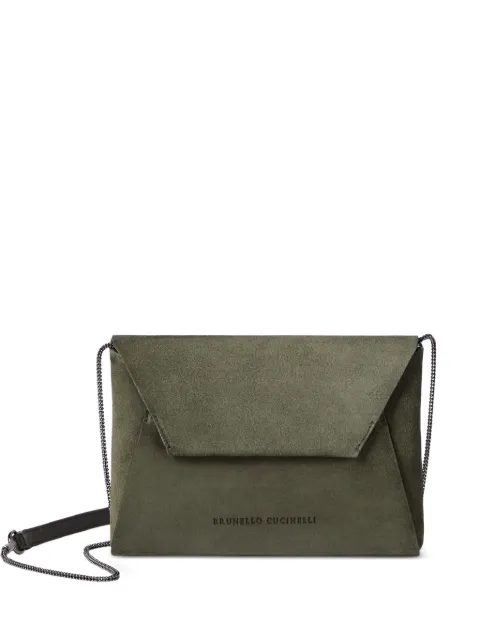 Brunello Cucinelli Duo pochette in suede with precious chain Green MWDLD2722C589