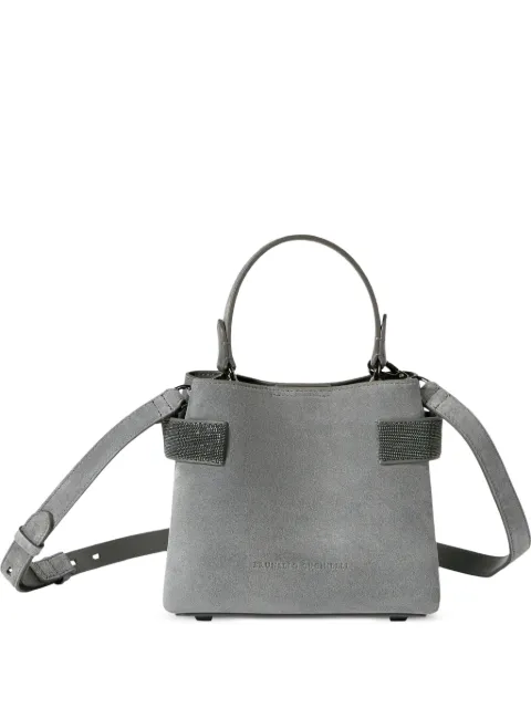Brunello Cucinelli Essence small top-handle bag in suede with precious bands Grey MBDLD2499C9784