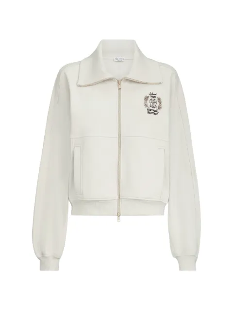 Brunello Cucinelli cotton smooth French terry sweatshirt with zip and embroidered logo White MN05NB2X06C9443