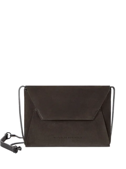 Brunello Cucinelli Duo pochette in suede with precious chain Brown MWDLD2722C9795