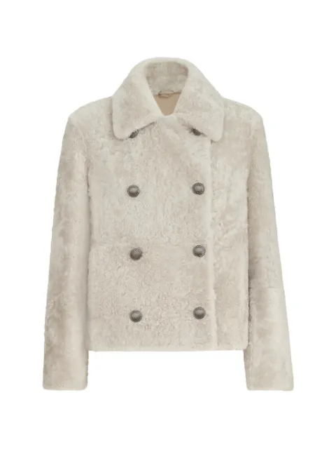 Brunello Cucinelli fuzzy shearling pea coat Neutrals MPMBP3126C4690